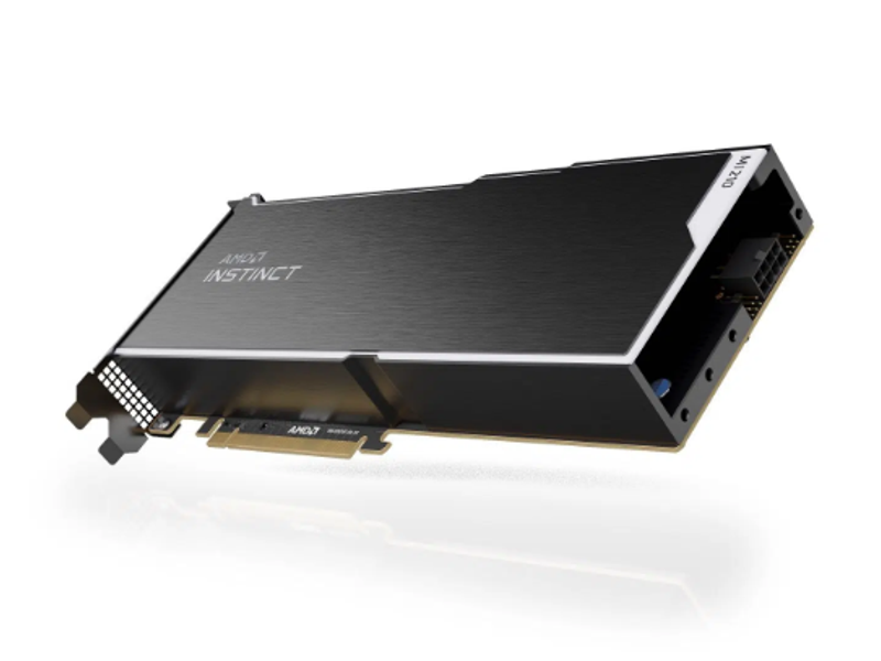 a picture of the AMD MI210 GPU processor.