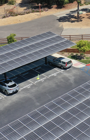 Solar carport system installed over a commercial parking lot