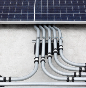 Close up of solar panel connections