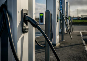 EV charging stations in a parking lot