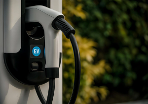 Close up of an EV charging station
