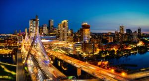 Boston skyline featuring prominent city buildings and waterfront view.