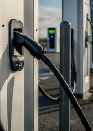 Close up of an EV charging station