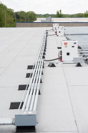 Solar panel connections on a roof