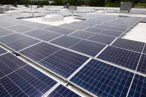 Close up of solar panels on a roof