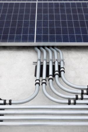 Close up of solar panel connections