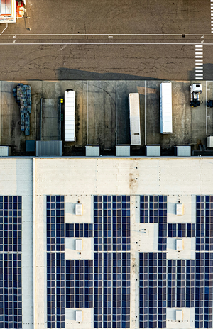 Rooftop solar panel system on a commercial warehouse
