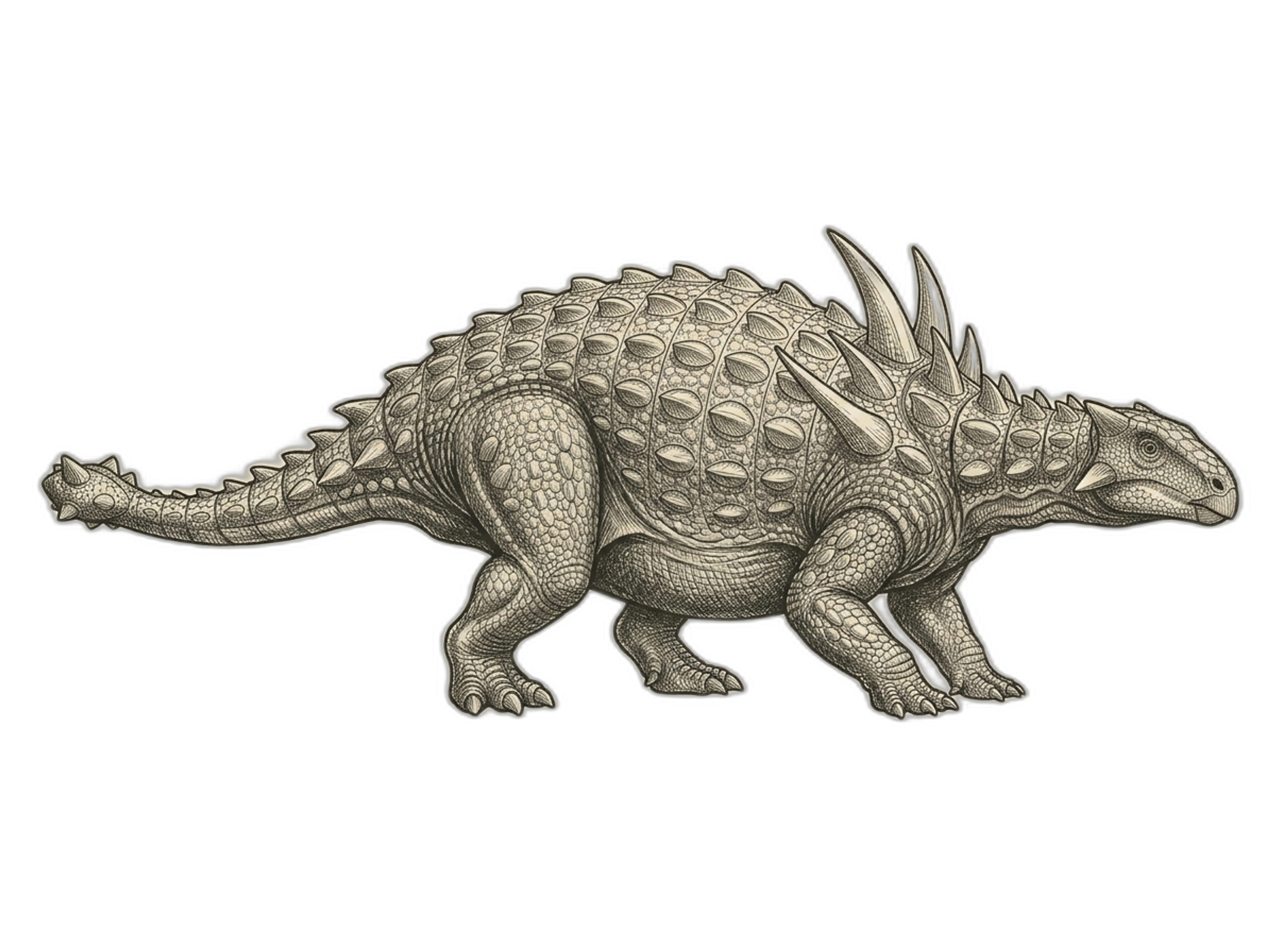 AI Reconstruction of Gastonia burgei, showing its heavily armored body with prominent lateral spikes, generated in 2026