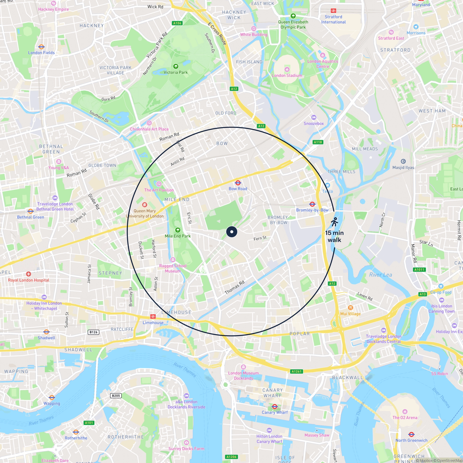 Map showing the location of 480 Cantrell Road, Mile End, E3 4BH and the surrounding 15 minute walk area.