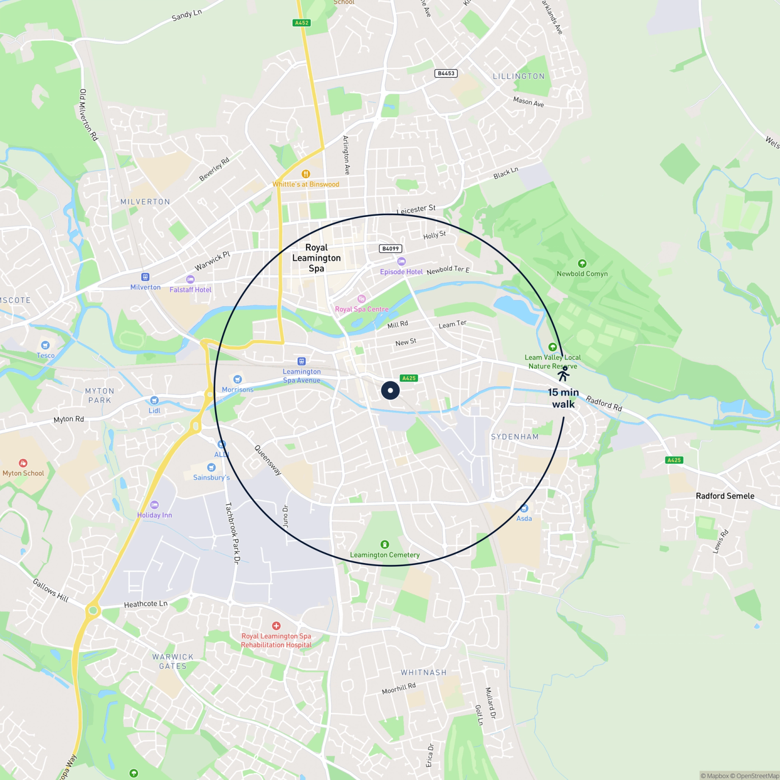 Map showing the location of Unit 4 Victoria Business Estate, Leamington Spa, CV31 2AZ and the surrounding 15 minute walk area.