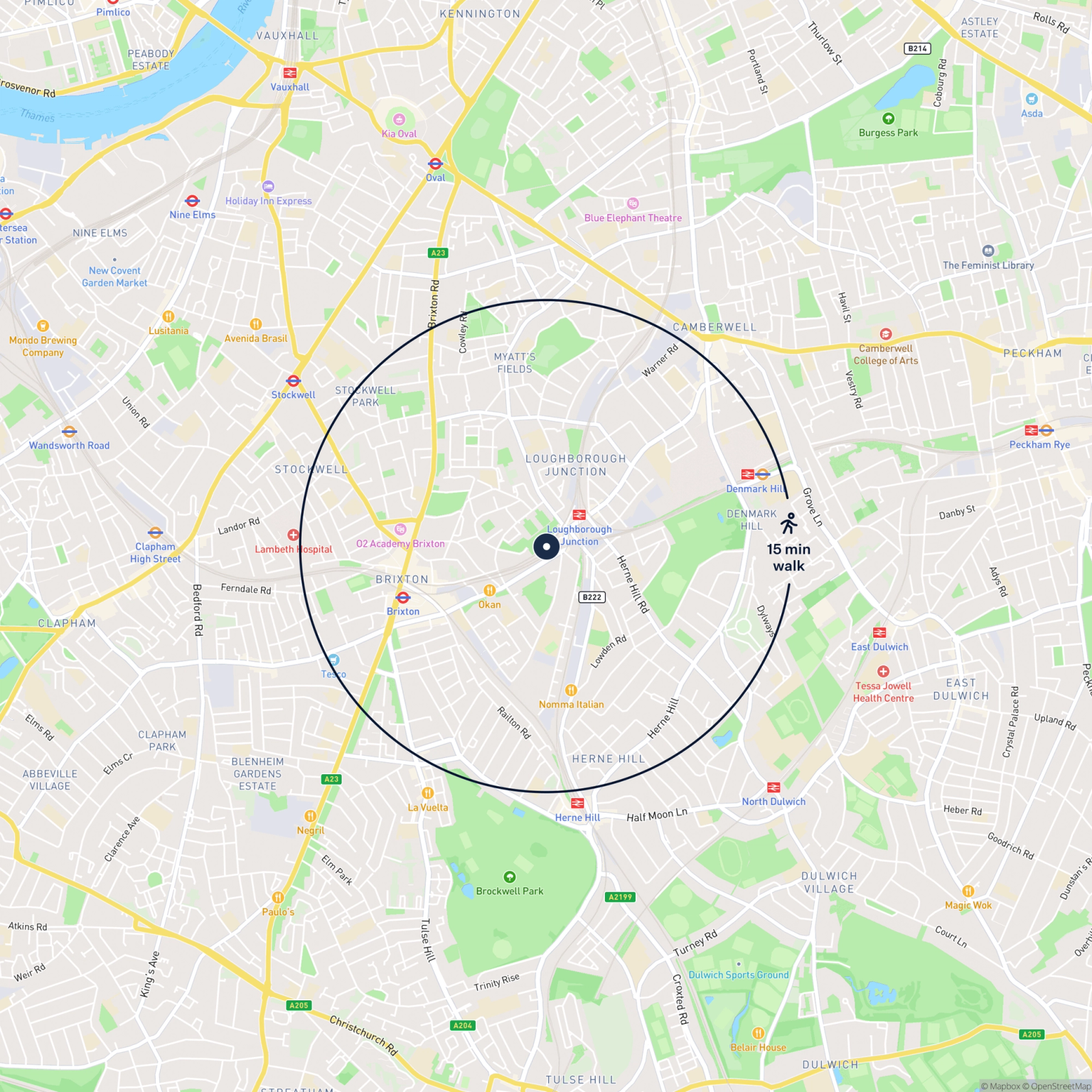 Map showing the location of 510 Ridgway Road, London, SW9 7DT and the surrounding 15 minute walk area.