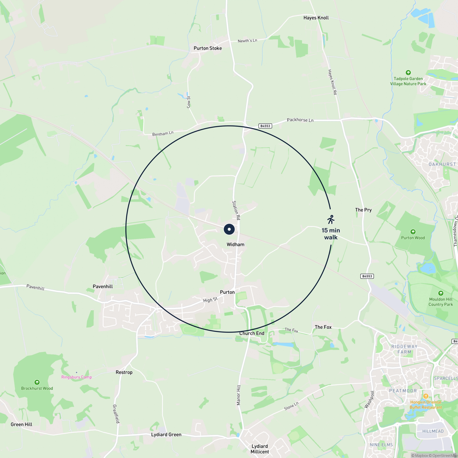 Map showing the location of Land in Good Yard, Swindon, SN5 4HP and the surrounding 15 minute walk area.