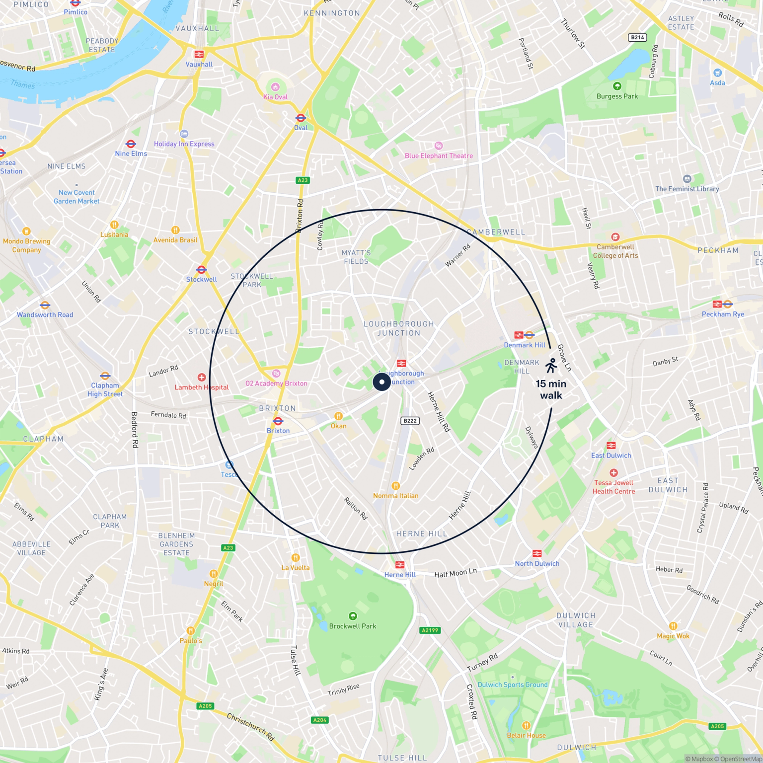 Map showing the location of 506 Ridgway Road, London, SW9 7EX and the surrounding 15 minute walk area.