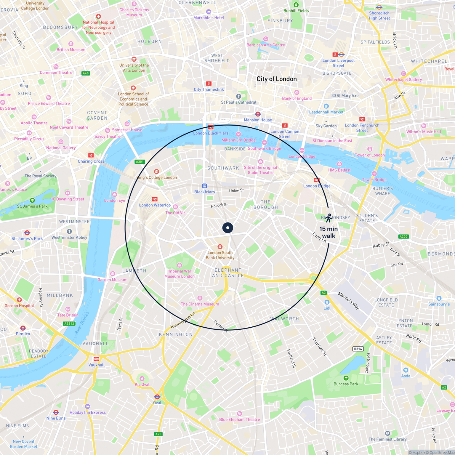 Map showing the location of Unit 4 King James Street, London, SE1 0DH and the surrounding 15 minute walk area.