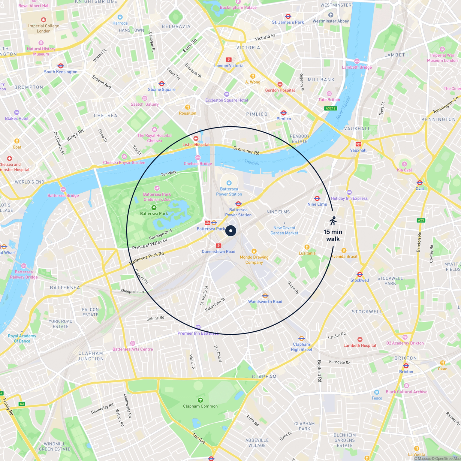 Map showing the location of 700 Gladstone Court, Battersea, SW8 4AP and the surrounding 15 minute walk area.