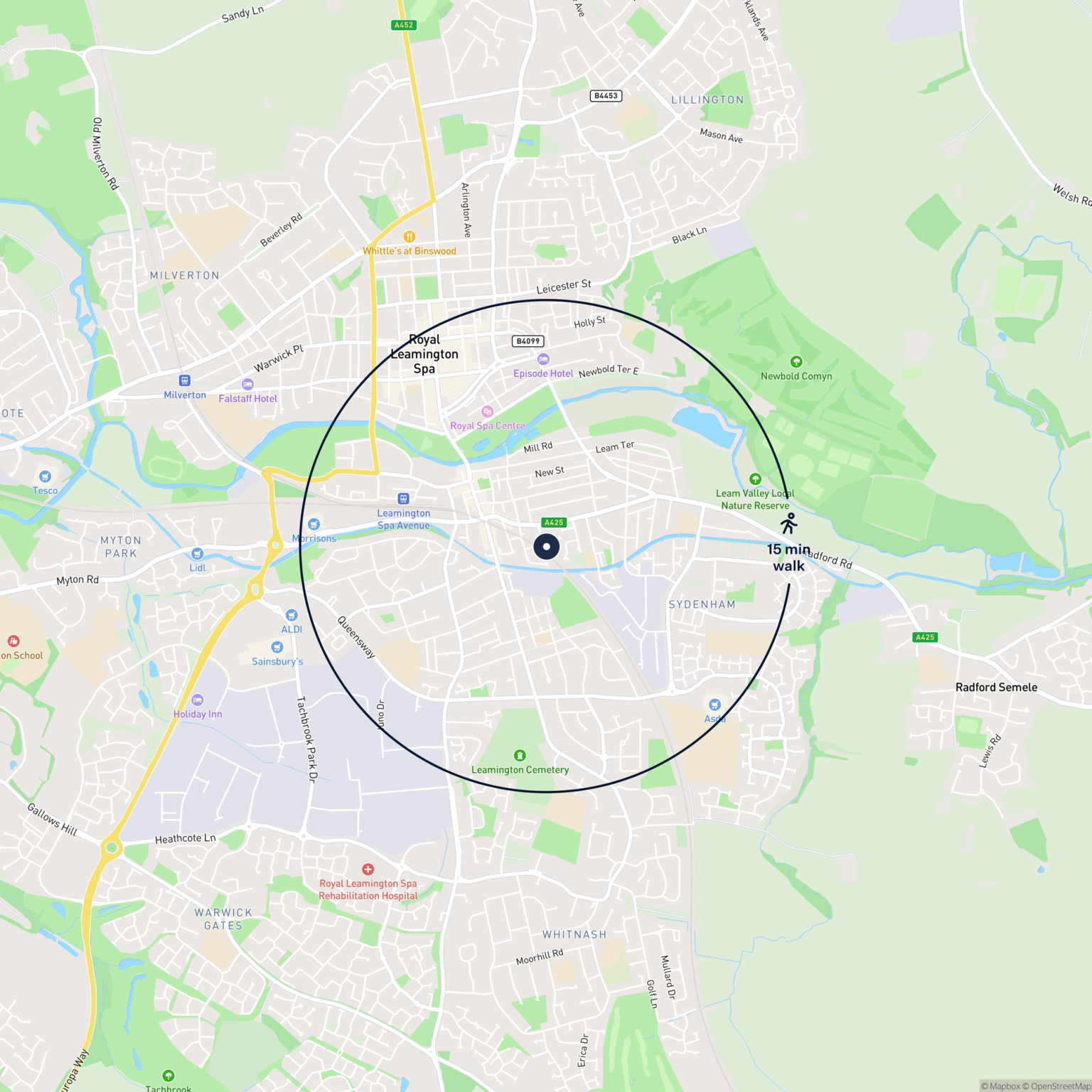 Map showing the location of Unit 15 Victoria Business Estate, Leamington Spa, CV31 2AZ and the surrounding 15 minute walk area.