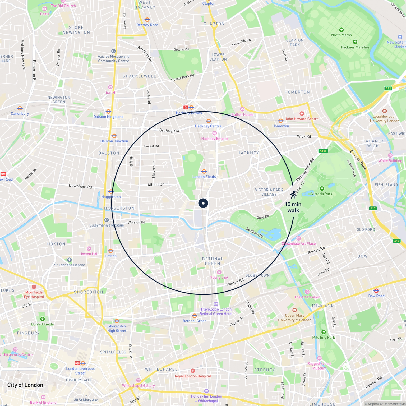 Map showing the location of 348 & 349 Bocking Street, London, E8 3RU and the surrounding 15 minute walk area.