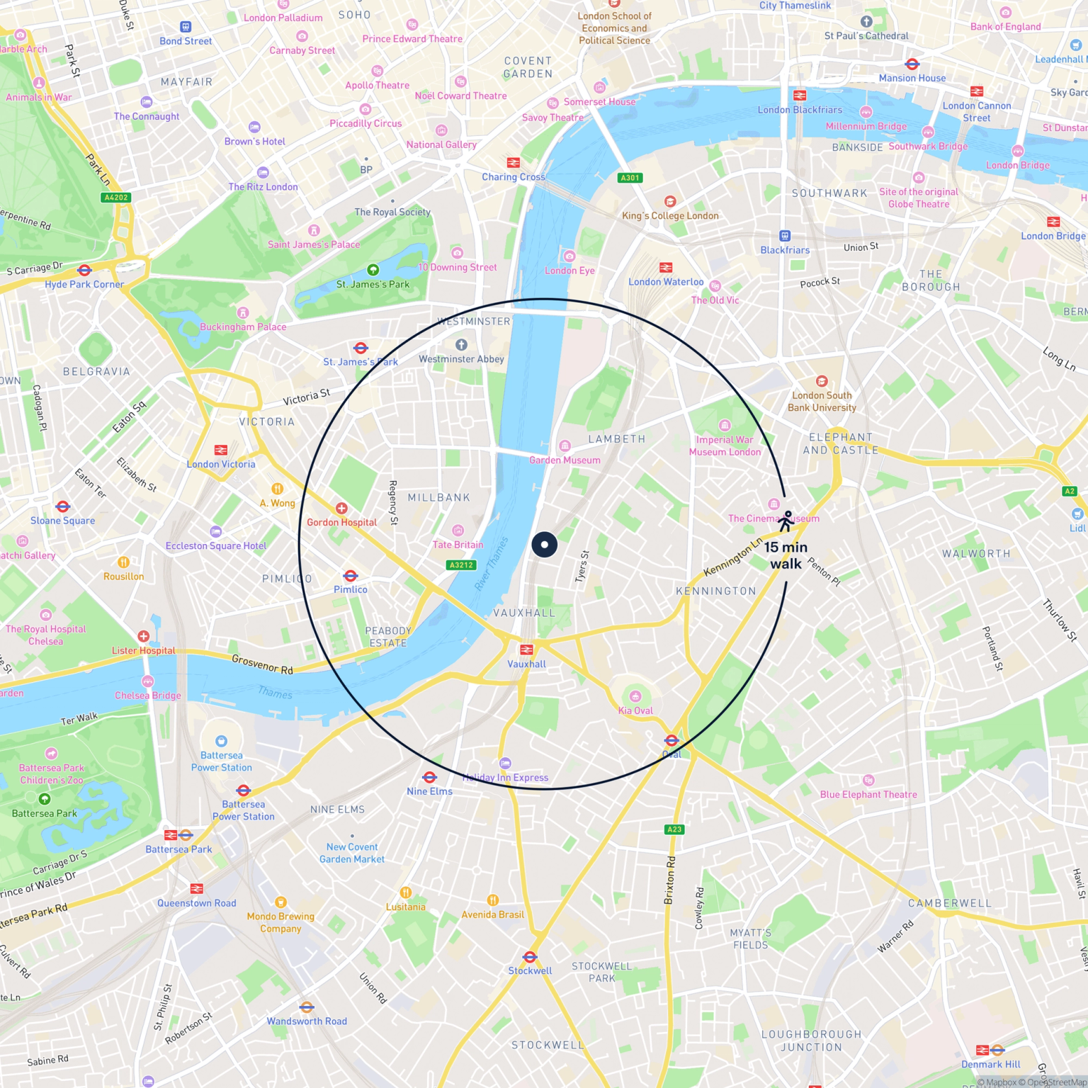 Map showing the location of 109 Randall Road, London, SE11 5JR and the surrounding 15 minute walk area.