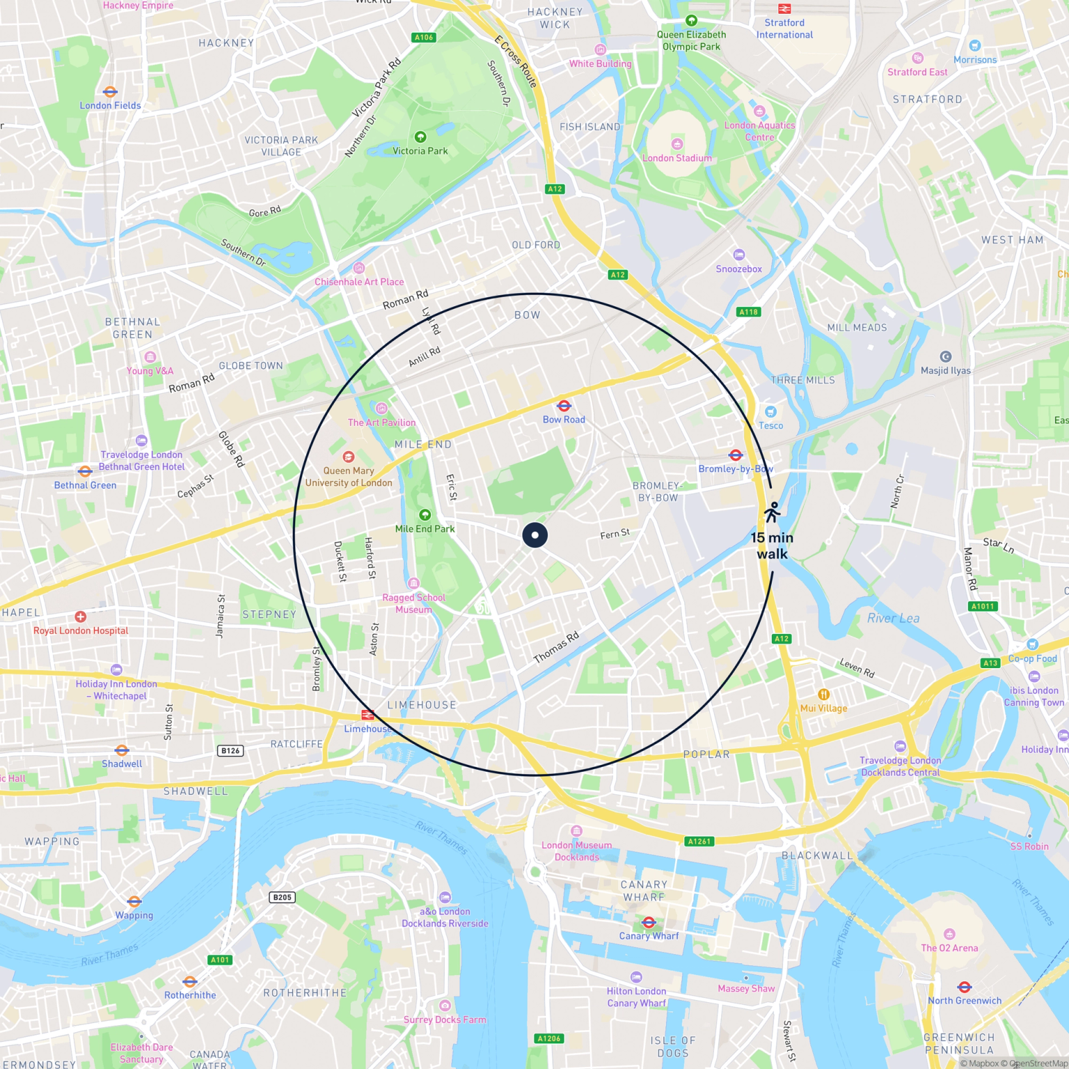 Map showing the location of 467 Cantrell Road, London, E3 4BH and the surrounding 15 minute walk area.