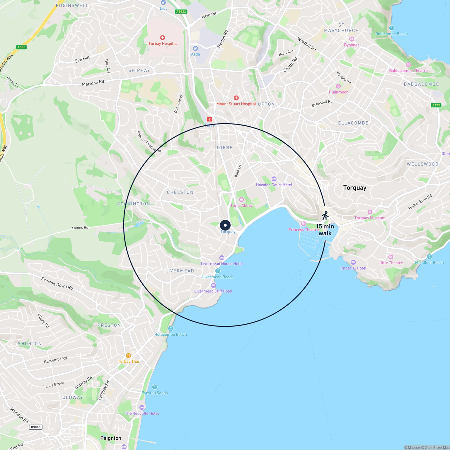 Map showing the location of Unit 4, Station Building, Solsbro Road, Torquay, TQ2 6UN and the surrounding 15 minute walk area.