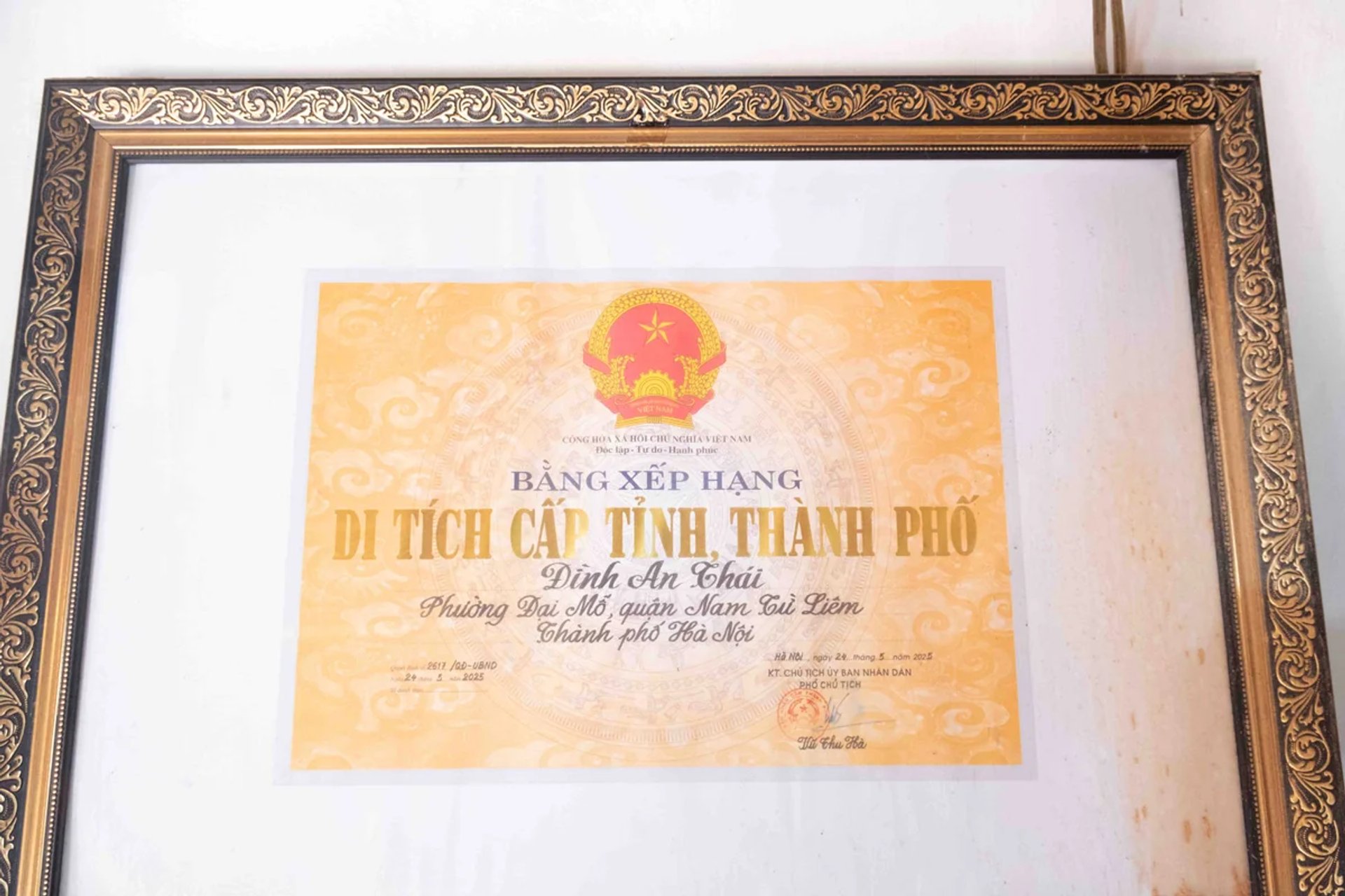 Bằng xếp hạng Di tích lịch sử kiến trúc nghệ thuật cấp Thành phố năm 2025