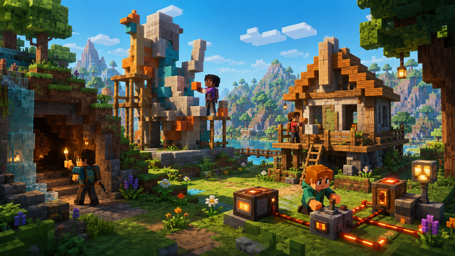 Minecraft inspirert illustrasjonsbilde (AI generert)