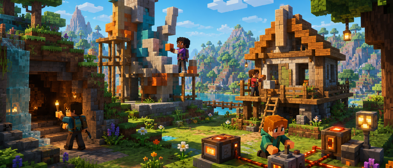 Minecraft inspirert illustrasjonsbilde (AI generert)