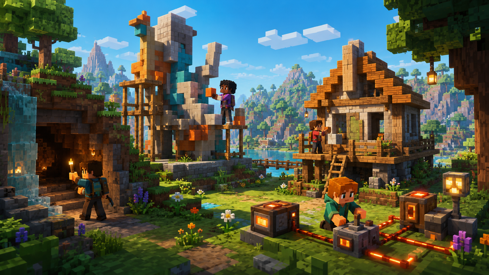 Minecraft inspirert illustrasjonsbilde (AI generert)