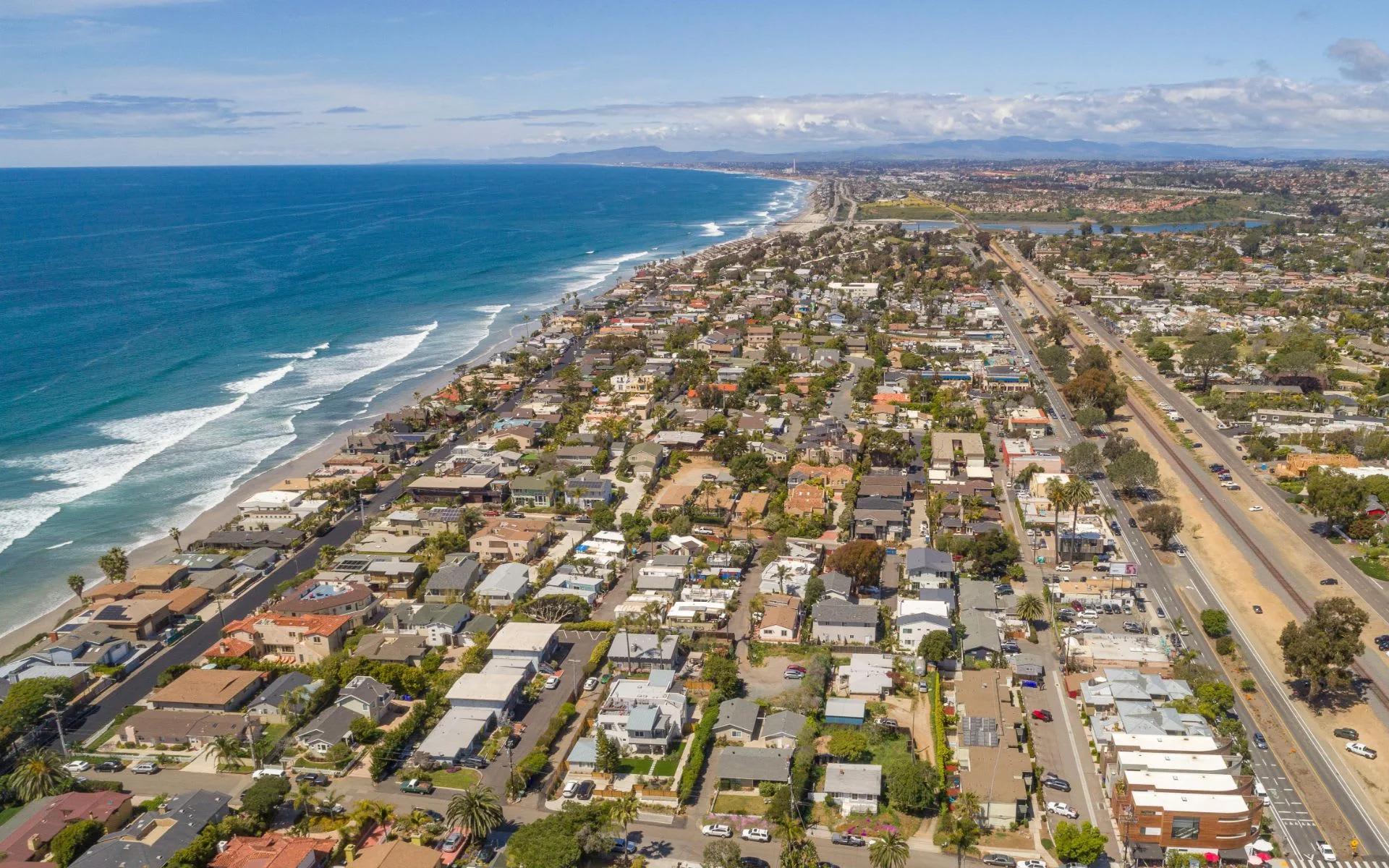Aerial view of Encinitas and its coastline
