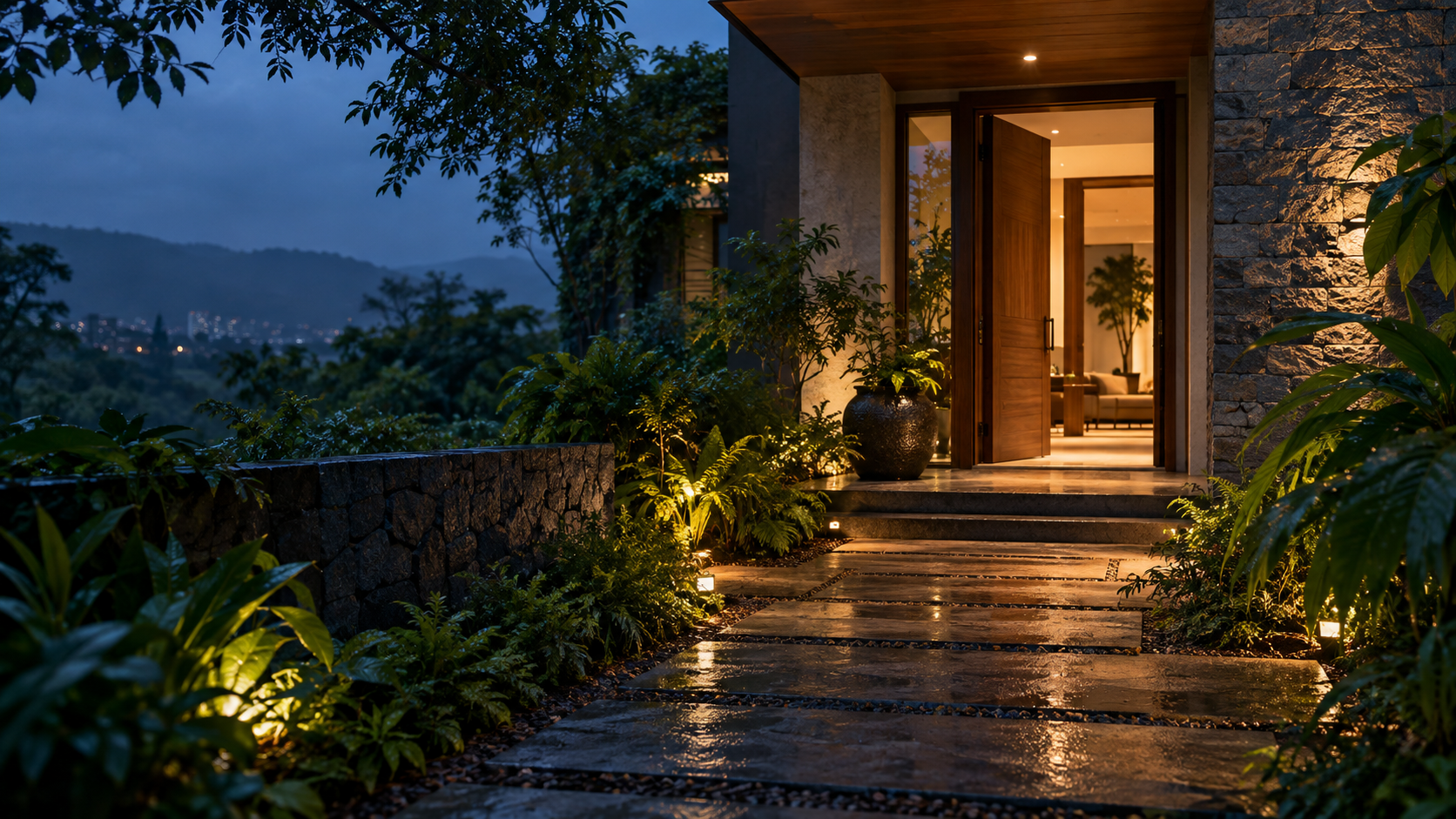 A clearer way forward A warmly lit residential entrance at twilight