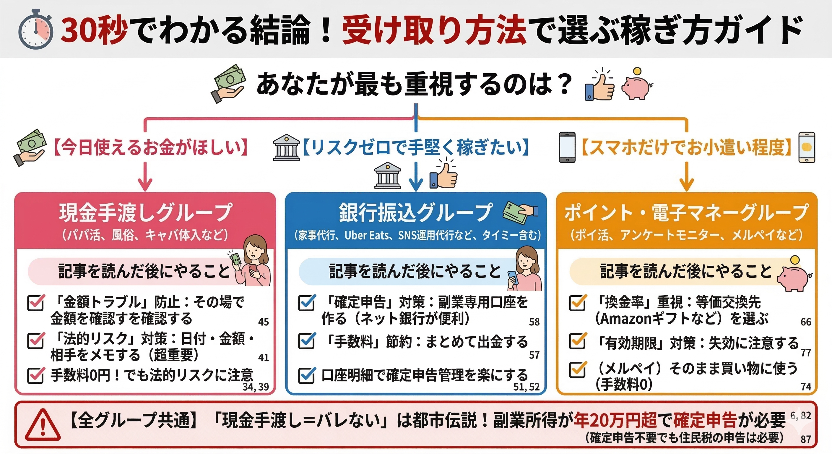 受け取り方法で選ぶ稼ぎ方ガイドフローチャート