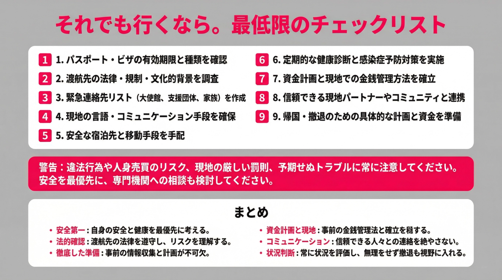 それでも行くなら。最低限のチェックリスト