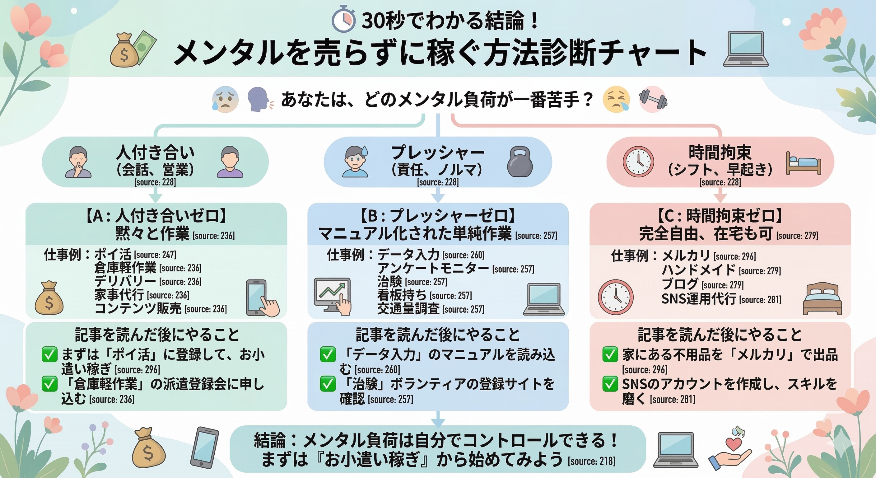 メンタル負荷が低い稼ぎ方フローチャート