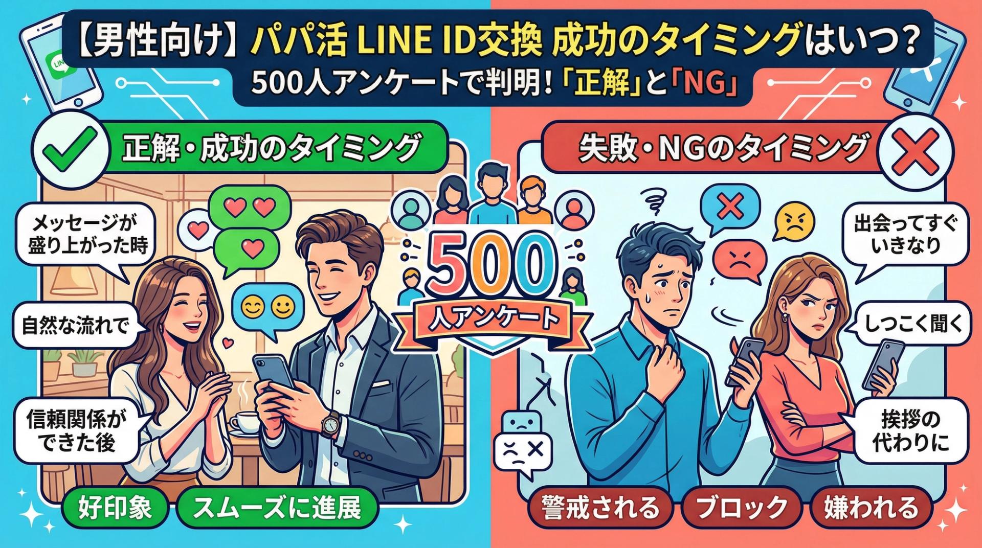 【男性向け】パパ活でLINEはいつ聞くのがベスト？500人調査で判明した「交換できるタイミング」と「交換できないタイミング」