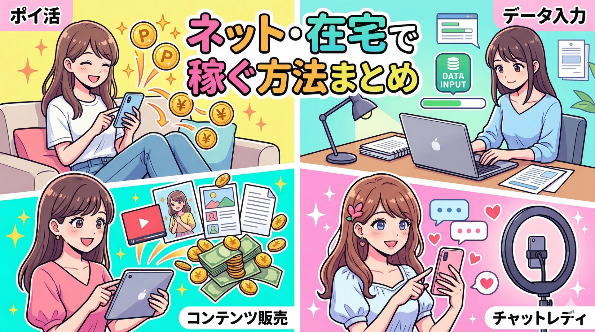 ネット・在宅で稼ぐ方法まとめ｜チャトレ・配信・コンテンツ販売、在宅で月いくら稼げる？