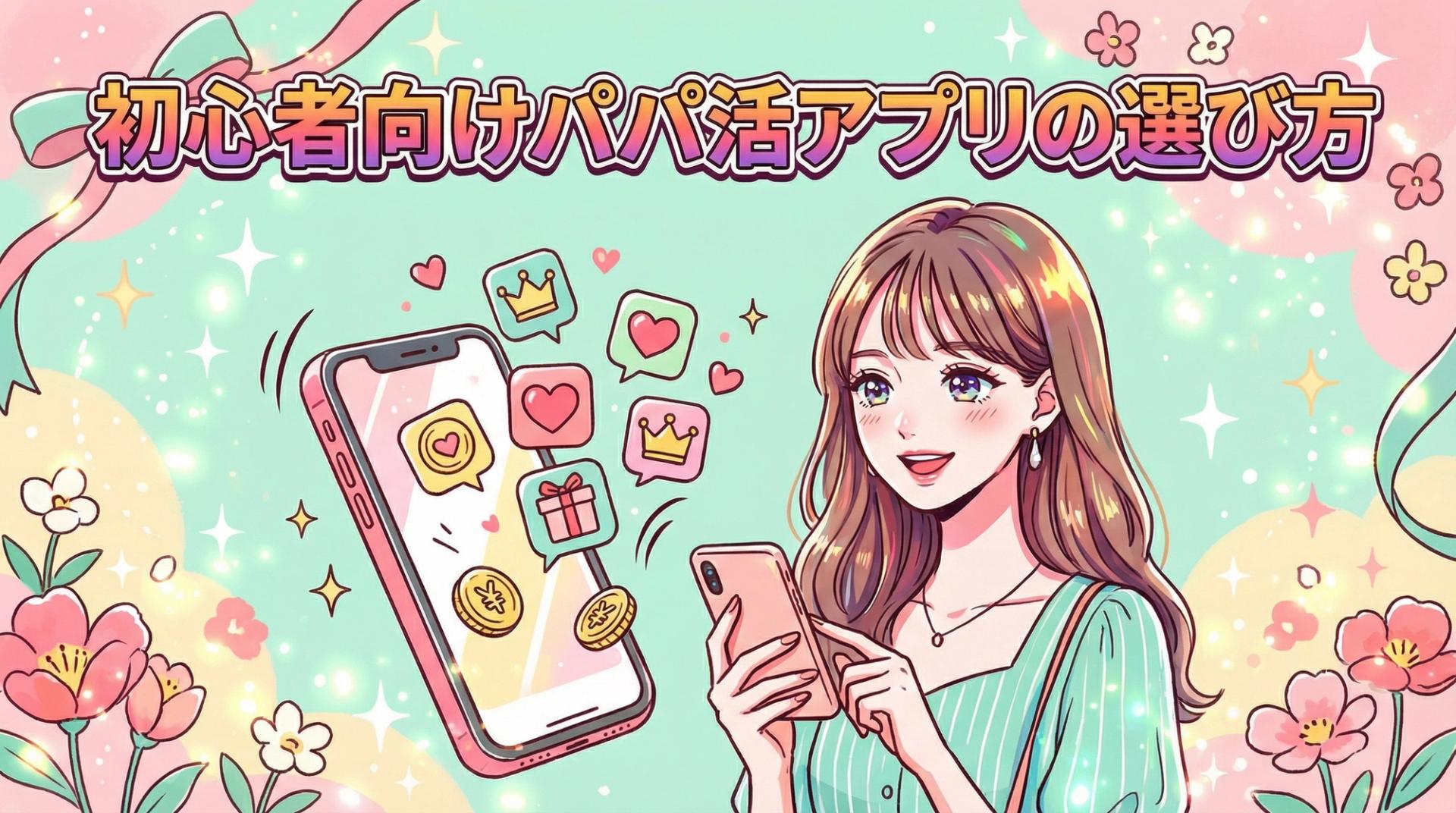 パパ活アプリを選ぶ女性がスマホ画面を見ながら悩んでいるイメージ
