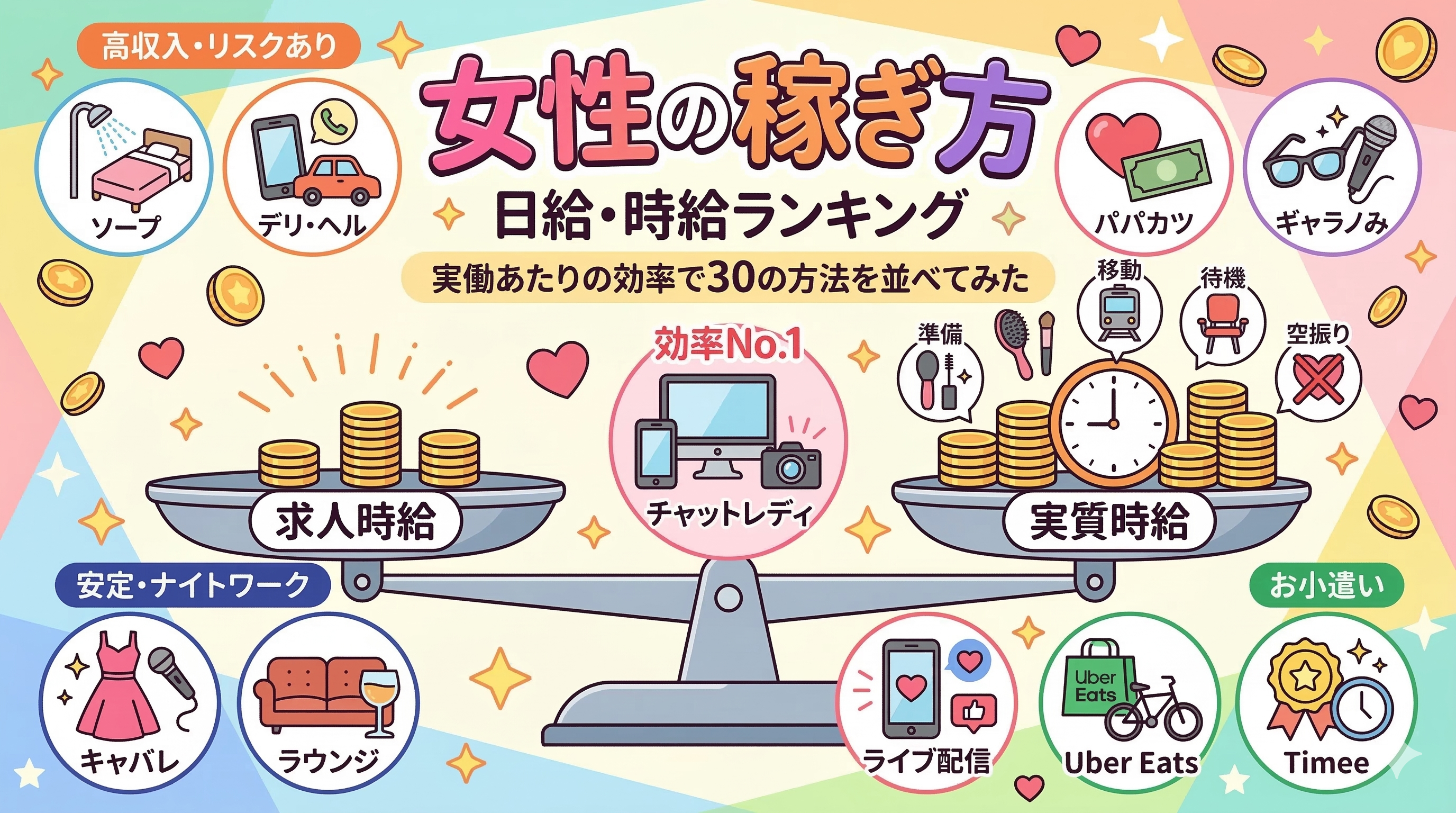 女性の稼ぎ方｜日給・時給ランキング