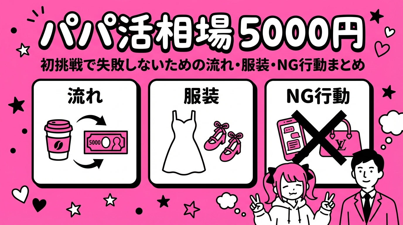 パパ活 × 顔合わせ完全ガイド パパ活の顔合わせ、相場は5,000円。 初回で失敗しないための 流れ・服装・NG行動まとめ