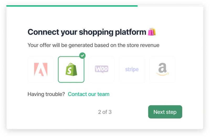 Mockup of old store connection screen showing 5 ecommerce platforms with one ticked. The rest are in a disabled state
