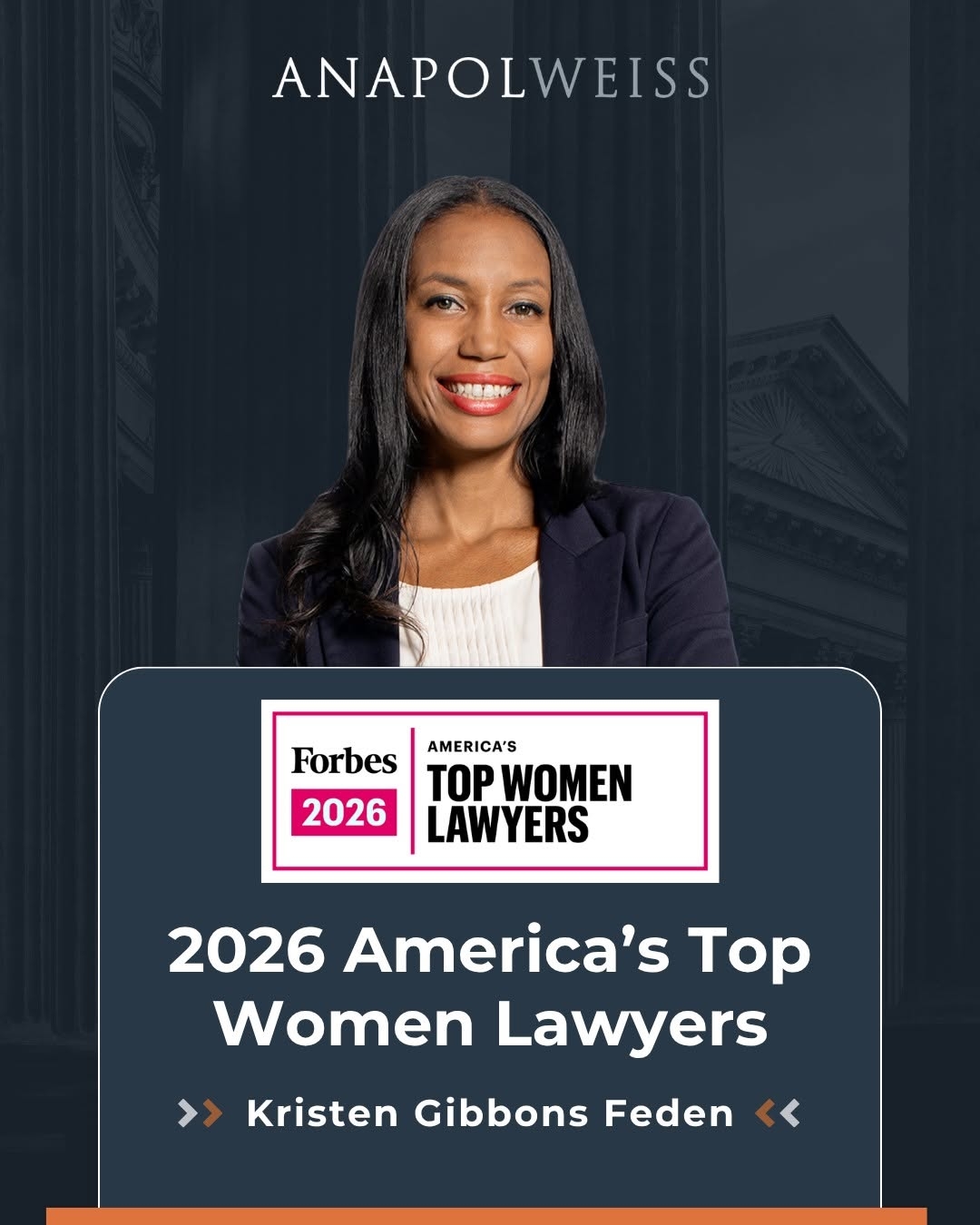 Image Kristen Gibbons Feden of Anapol Weiss named to Forbes 2026 America's Top Women Lawyers list