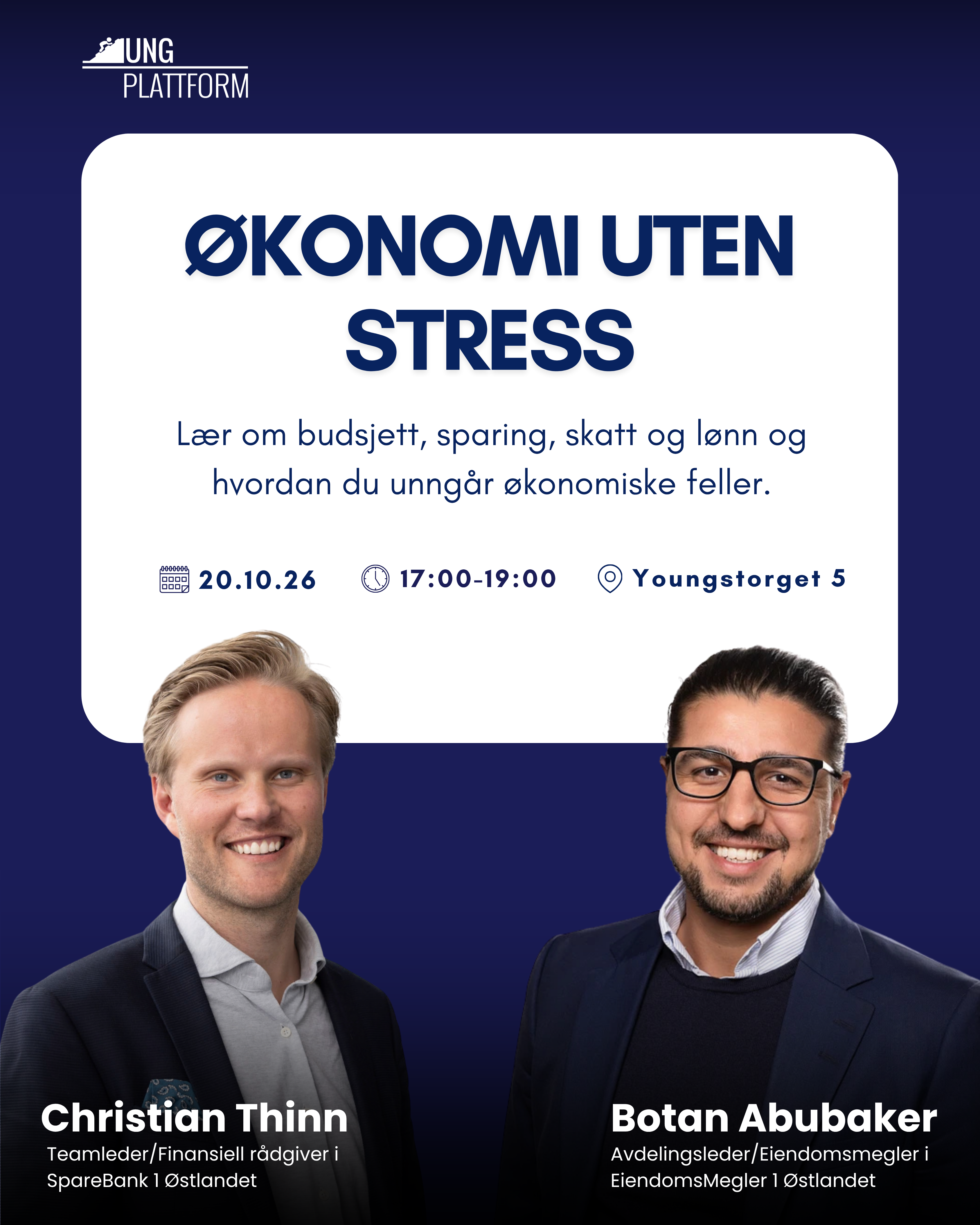 Plakat for Økonomi uten stress med Christian Thinn og Botan Abubaker