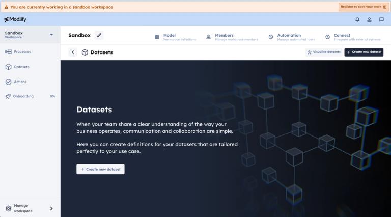 The Modlify dataset management screen