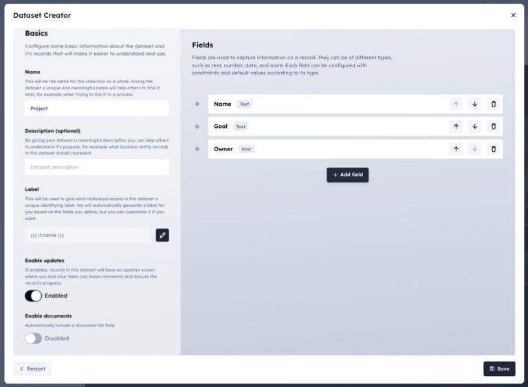 Dataset create in Modlify - Project