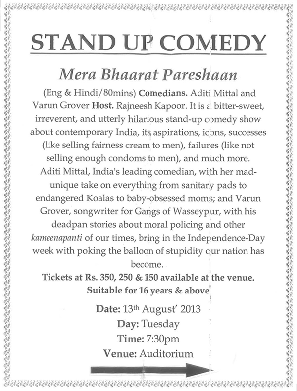Standup comedy show at India Habitat Centre, Delhi