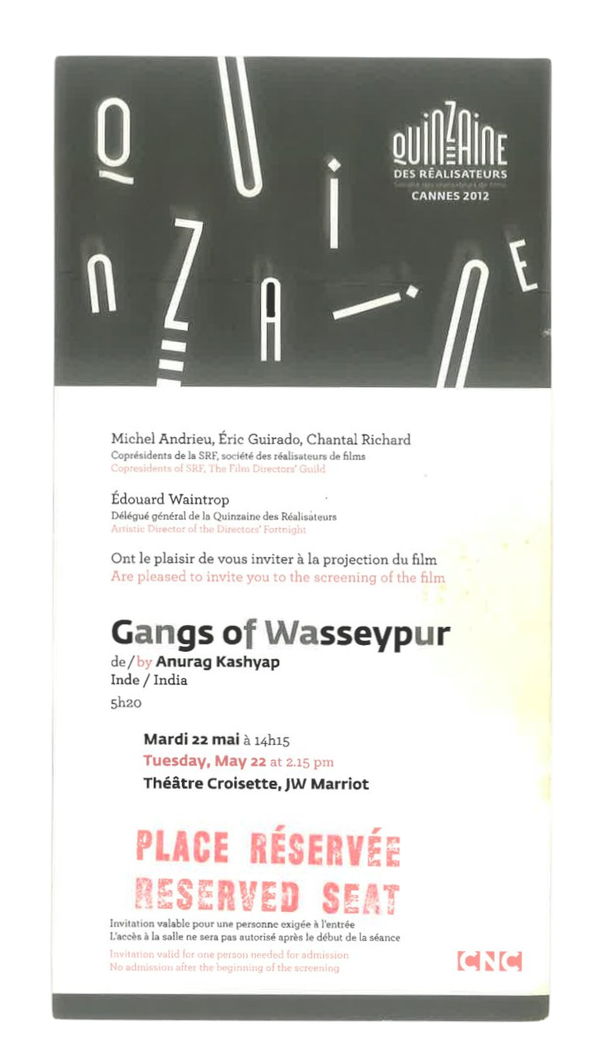 Gangs of Wasseypur World Premiere ticket, Cannes 2012