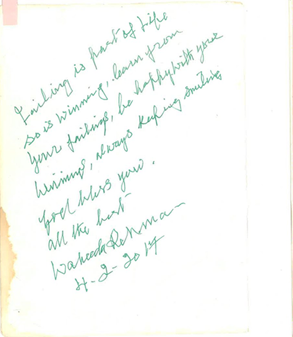 Autograph by Waheeda Rehman