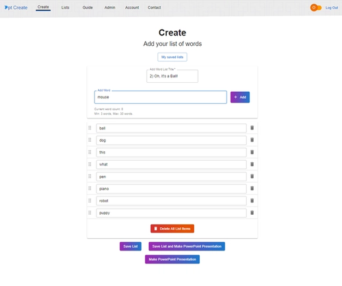 Screenshot of create page