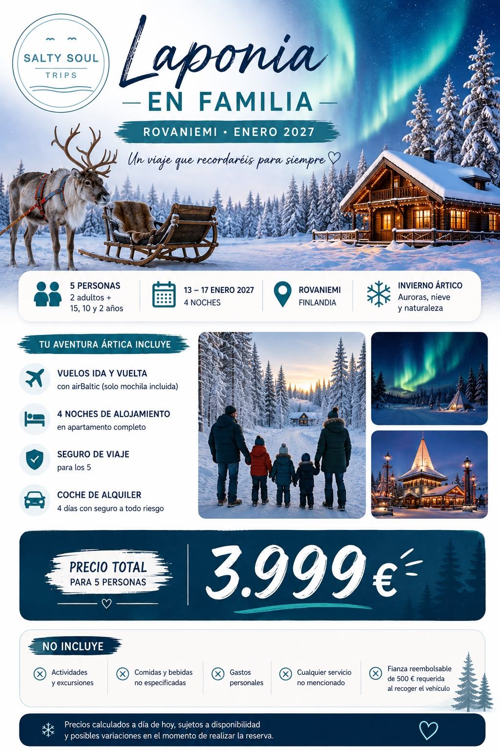 Flyer del viaje a Laponia en Familia