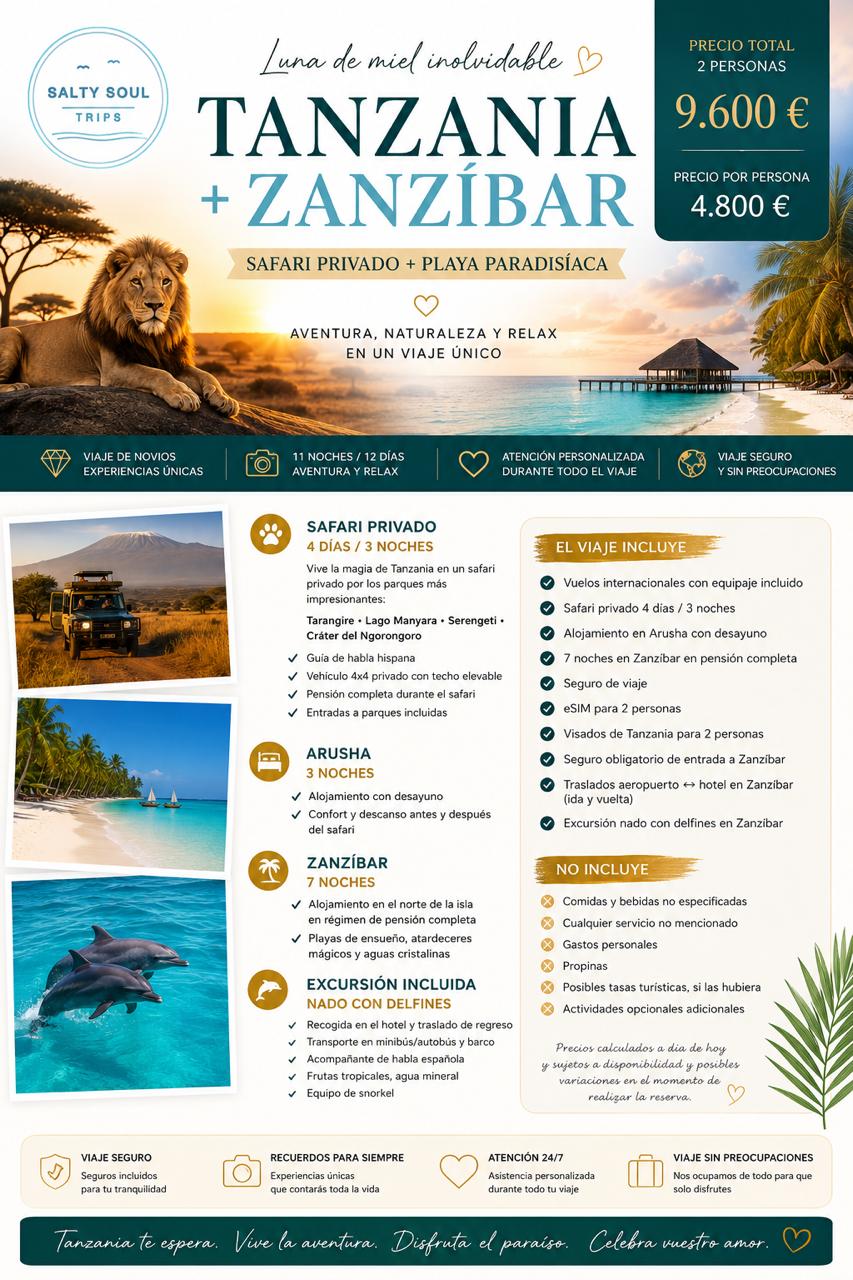 Flyer del viaje a Tanzania + Zanzíbar