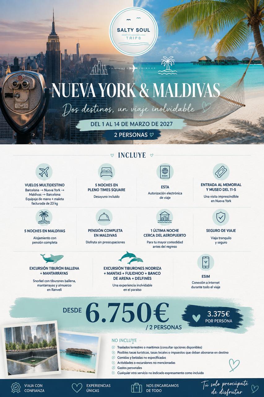 Flyer del viaje a Nueva York & Maldivas